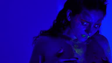 Girl gets hot with glitter  in her body