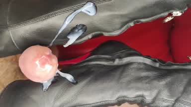 The guy fucks my boots and cums on them a lot