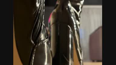 Black cock black leather boots black strings