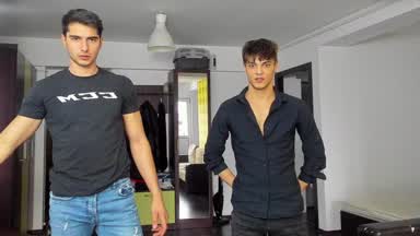 Sexy boys interacting and workout