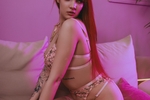 In beautiful pink lingerie