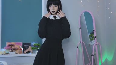 Petite goth student performed a shy striptease