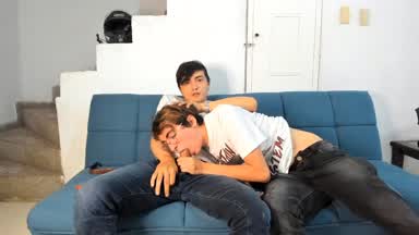Milo sucking Nate's cock on the couch!