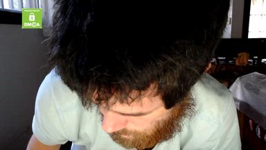 moving hair front to back, beard close up mouth