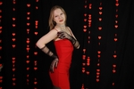 in a short red dress