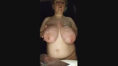 Naked big titted bitch in foam