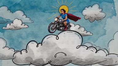 Supergirl is soaring on a sports bike