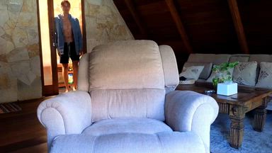 Cum video in a wooden cabin