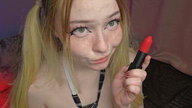 Horny schoolgirl plays with her lipstick