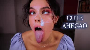Daddy's girl makes ahegao face and gets a cumshot.