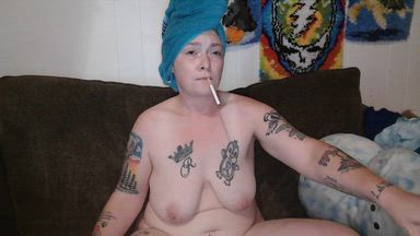 fresh out the shower, enjoying a cig!