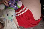 puppy playing with stuffed friends