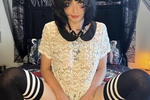 Being a naughty girl in a cute lace shirt