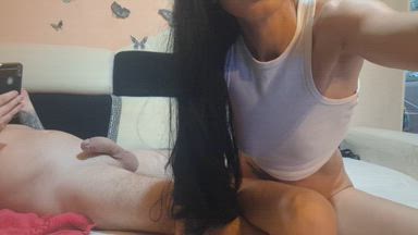 footjob and cum on feet , close up