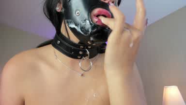 🤤Master make me Gag🍒BDSM MASK BOOBS SALIVA SLAVE