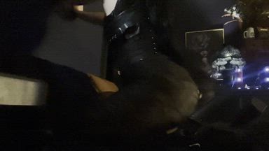 Leather corset + Pantyhose + Heels