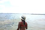 In red in the beach