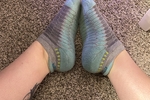Running socks, worn by model, for sale