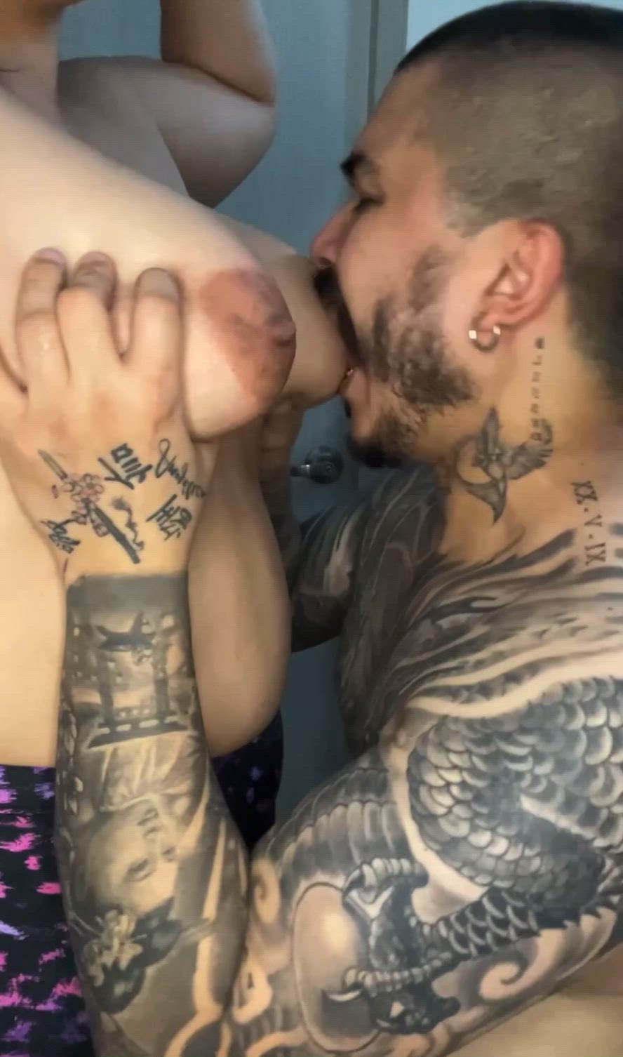 Sam sucking my tits hard