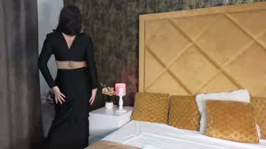 Sexy black dress and a cute tiny babe
