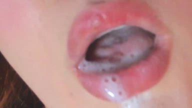 Look how my tits are filled with cream and saliva
