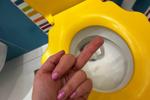 Middle finger in public toilet