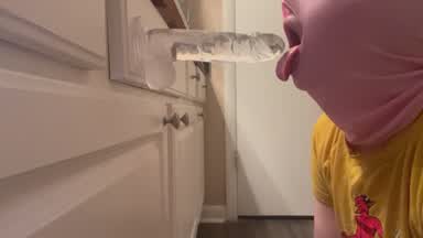 Drooling while sucking on my fat dildo