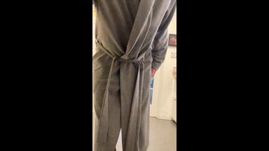 Dropping the bathrobe in the kitchen