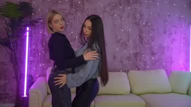 Cassy Jasmine touching each other tits, fuck dildo