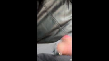 Cumming on neighbors leather couch
