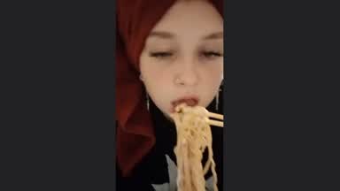 eating noodles