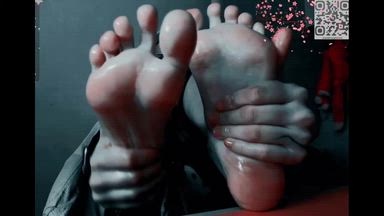 my soft bare feet with oil close-up