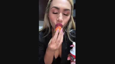 Strawberries with cream in large tits