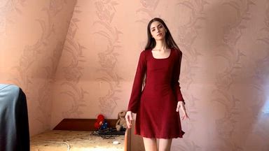 Hot dancing in a burgundy dress