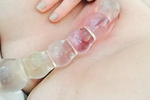 Glass dildo in my freshly shaved pussy