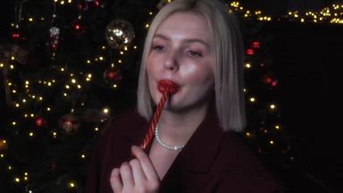 I lick the lollipop shyly, sexy