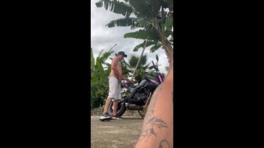 great fuck with cum next to my motorcycle