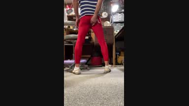 Red leggings in shop