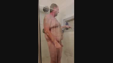 In the shower.