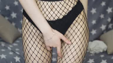 Rub pussy close up in stockings