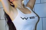 in a white T-shirt