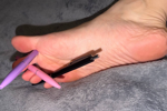 I gather the pens with my feet.
