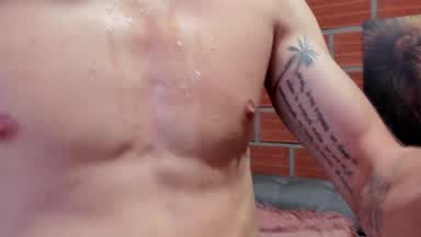 CUMMING ON MY CHEST AND ABS