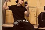 In black at the gym
