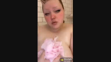 Teasing you with my big soapy tits in the shower