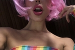 Candy has fun touching her body