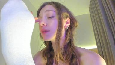 Lillie:sucking toes,licking foot through the socks