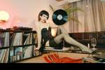 Black ff stockings & record vinyl