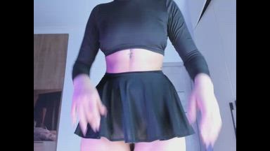 Black top and skirt undressing and showing body. C