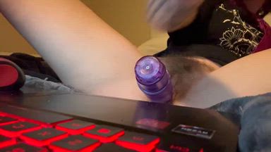 Fucking My Tight Pussy with a Purple Dildo